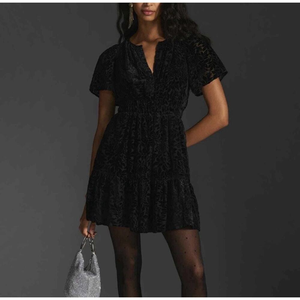 Anthropologie the Somerset Mini Dress Velvet XL floral stylish classy LBD date